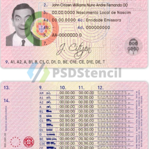 Portuguese Driving License PSD Template